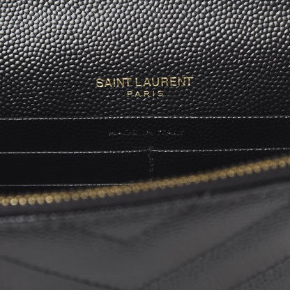 Saint Laurent Grain De Poudre Matelasse Chevron Monogram Envelope Chain Wallet Black 5 of 10