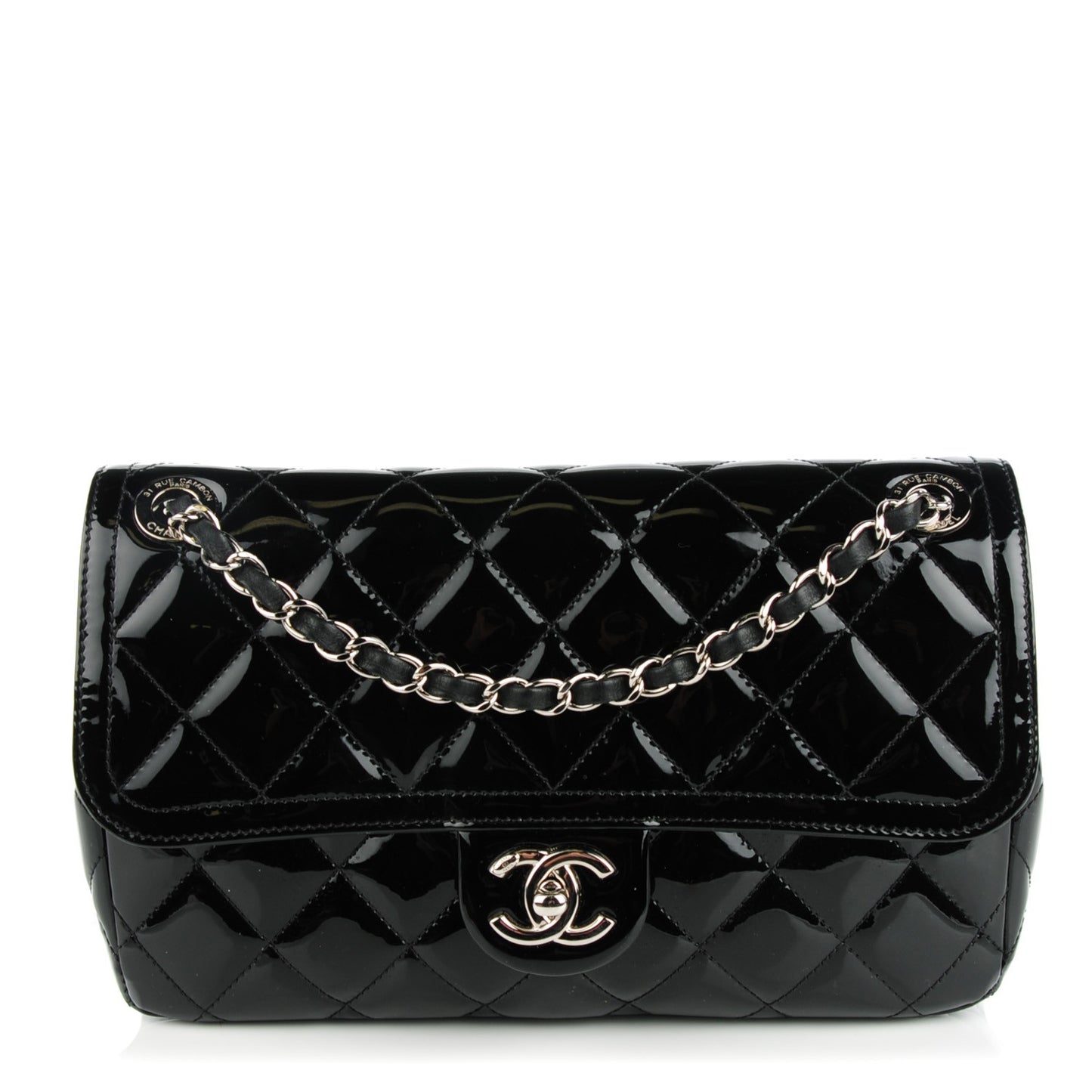 Patent Quilted Large Coco Shine Flap Black