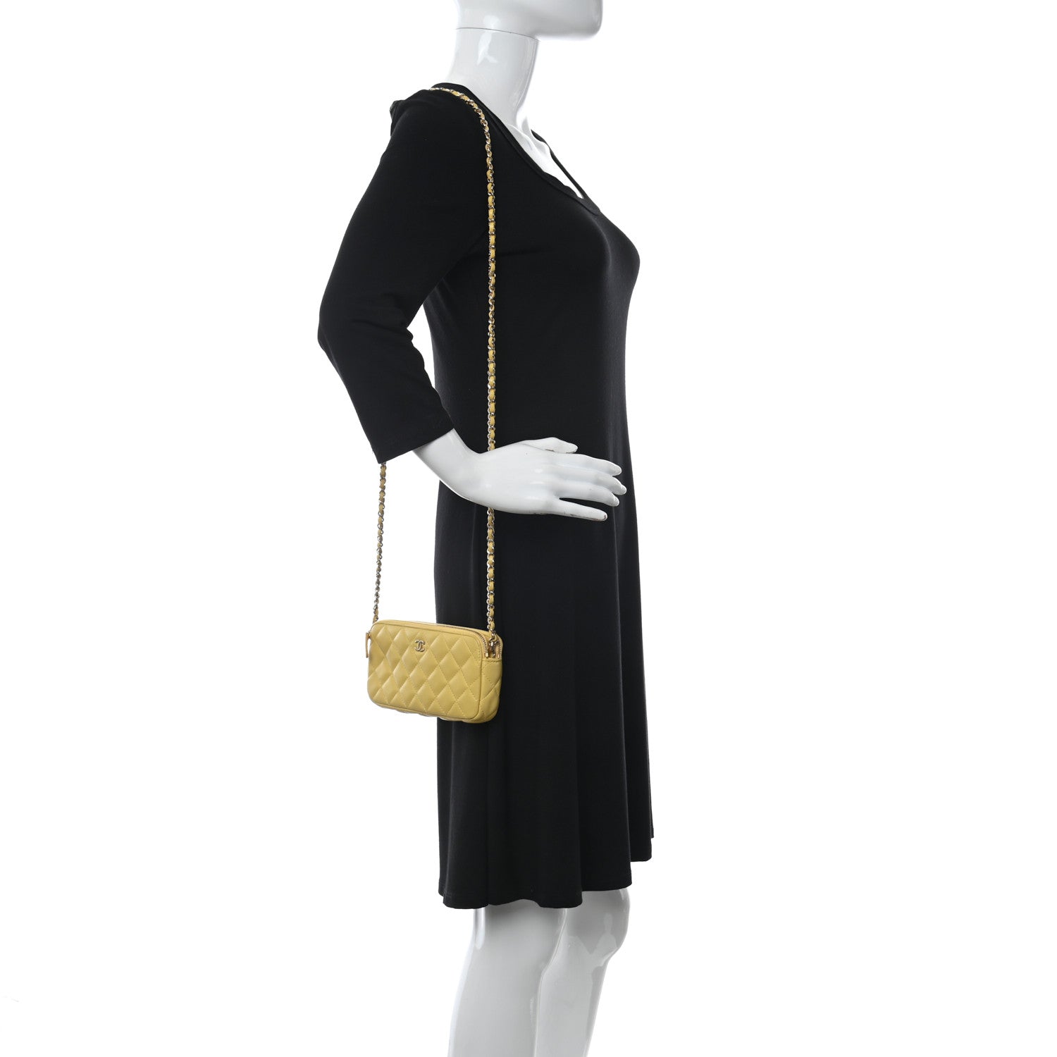 Chanel Lambskin Quilted Small Clutch With Chain Yellow 2 of 12