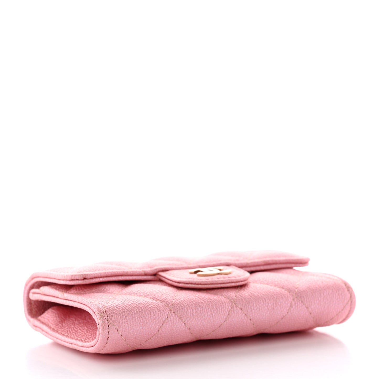 Iridescent Caviar Quilted Flap Card Holder Rose Pink