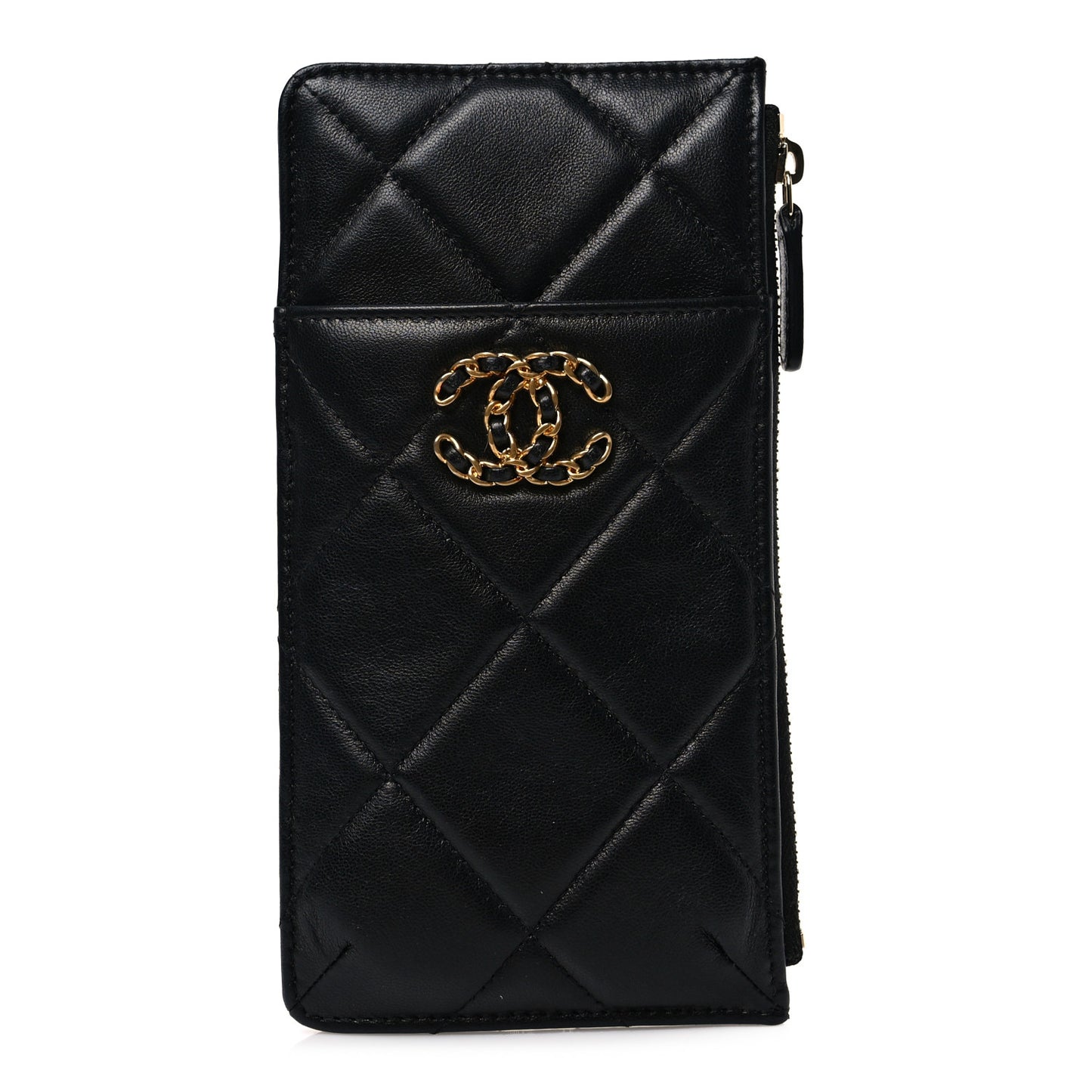 Lambskin Quilted Chanel 19 Phone and Card Holder Black