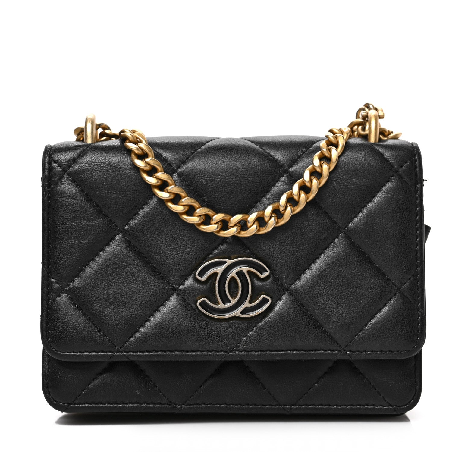 Chanel Lambskin Enamel Quilted Pending CC Clutch With Chain Black 1 of 8