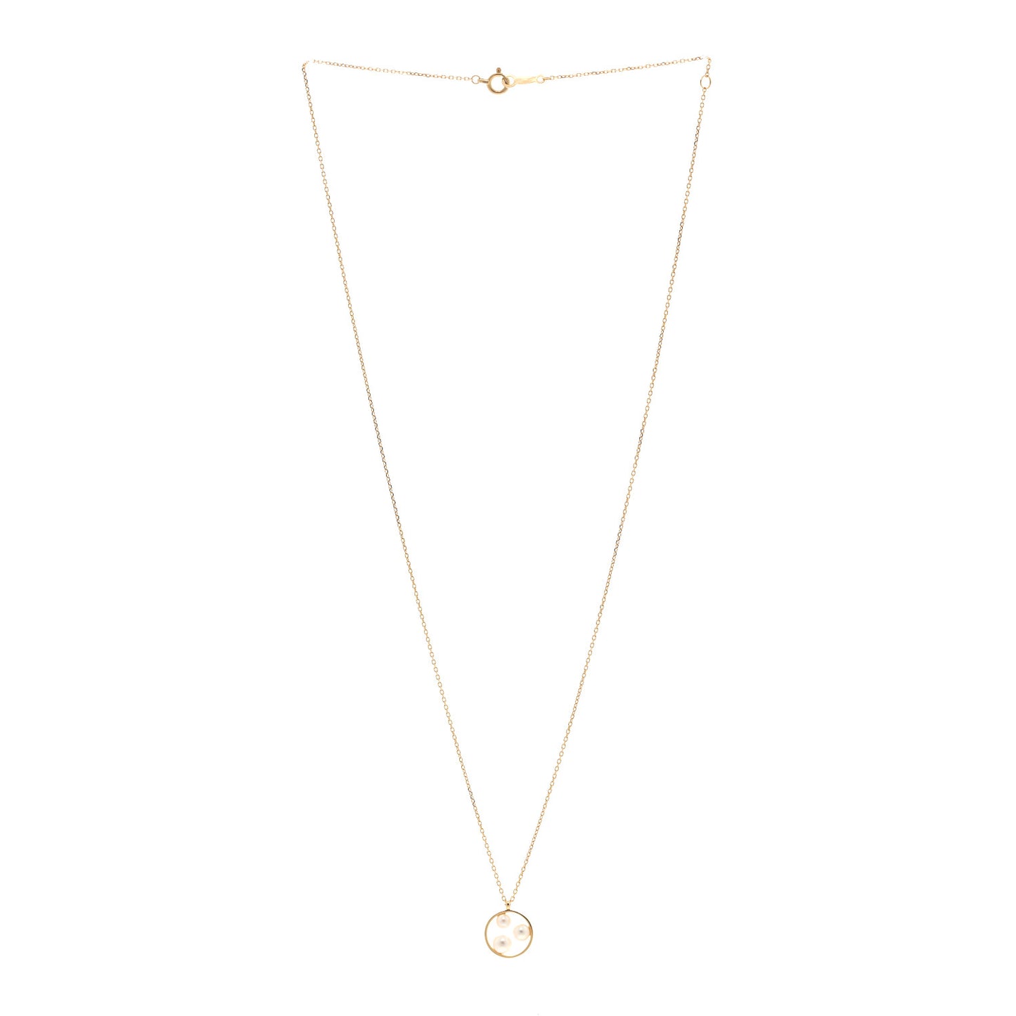 18K Yellow Gold Akoya Cultured Pearl Open Circle Triple Pendant Necklace