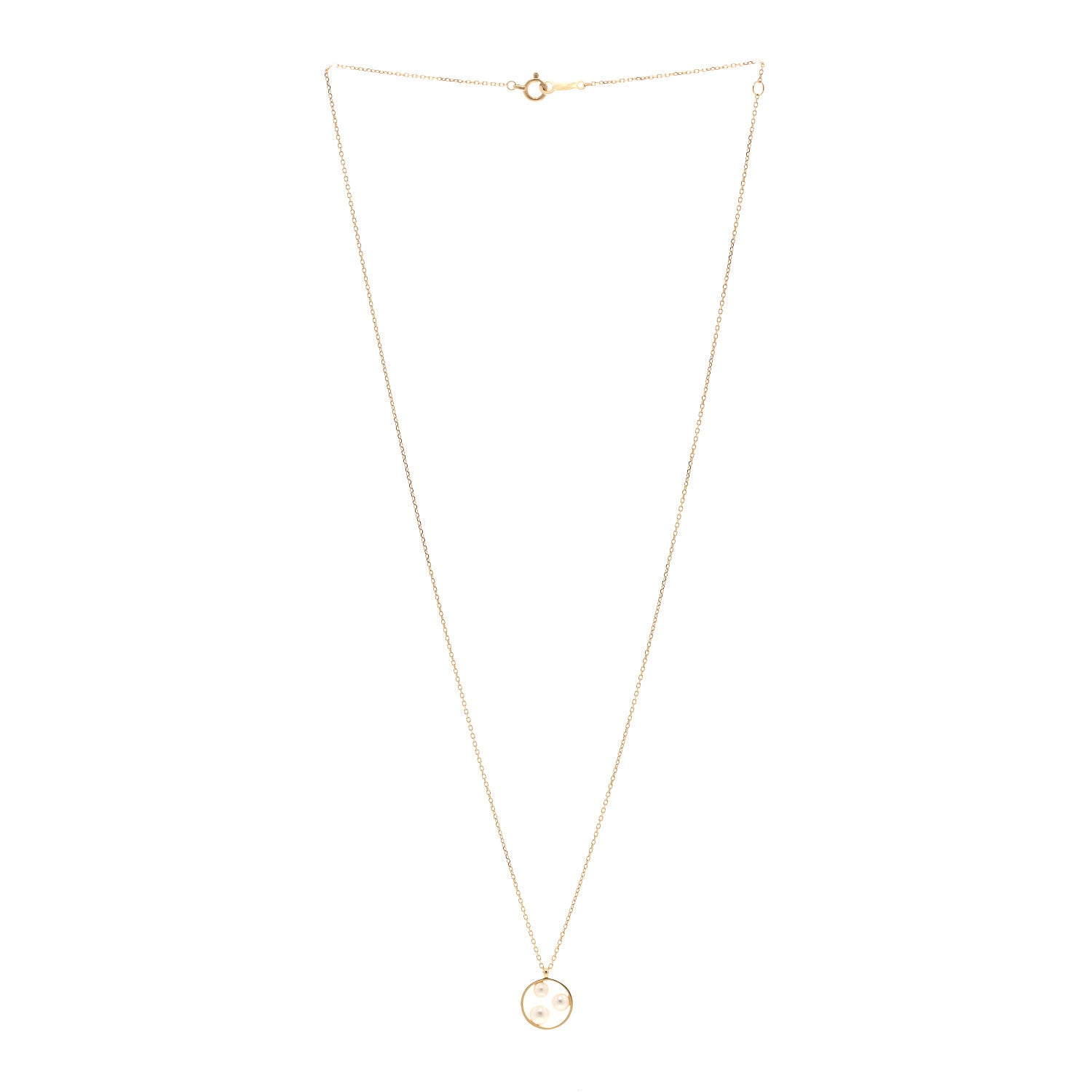 Mikimoto 18K Yellow Gold Akoya Cultured Pearl Open Circle Triple Pendant Necklace 3 of 5