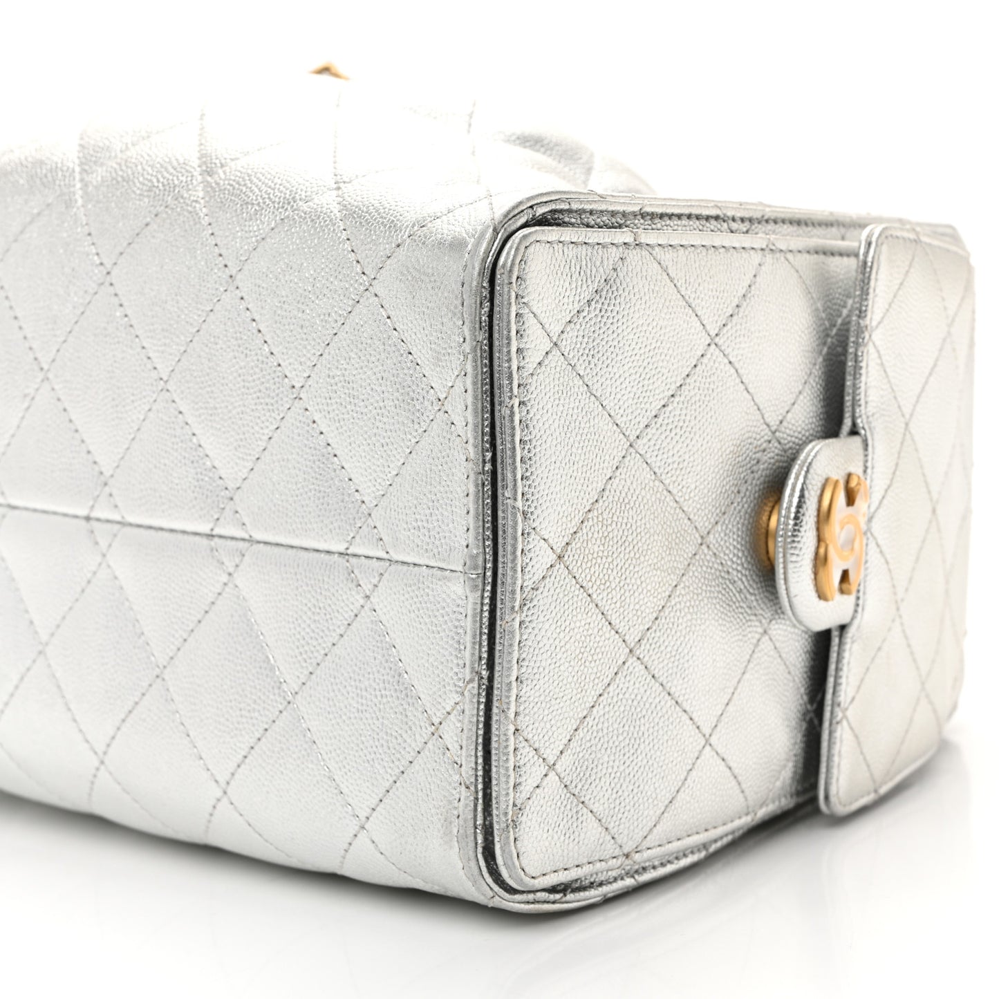 Metallic Caviar Quilted Small Chanel 25 Handbag Silver