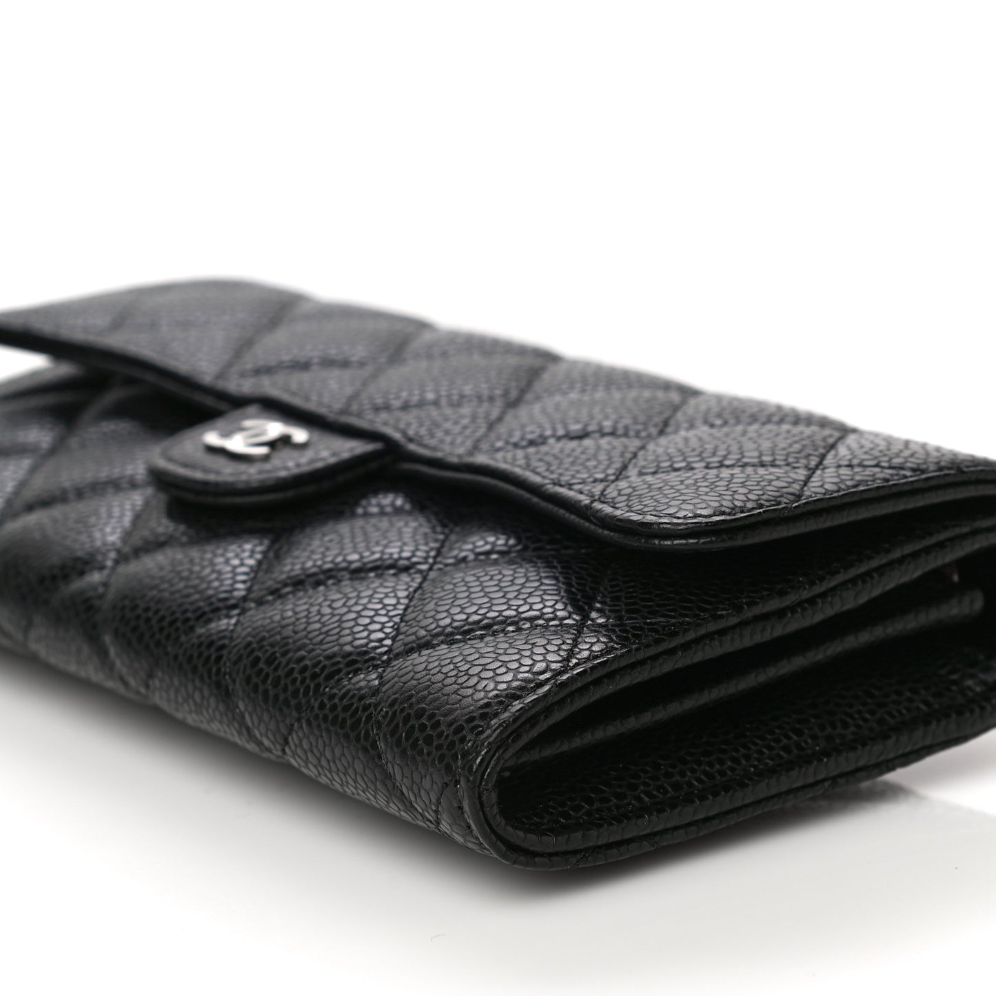 Caviar Quilted Large Gusset Flap Wallet Black
