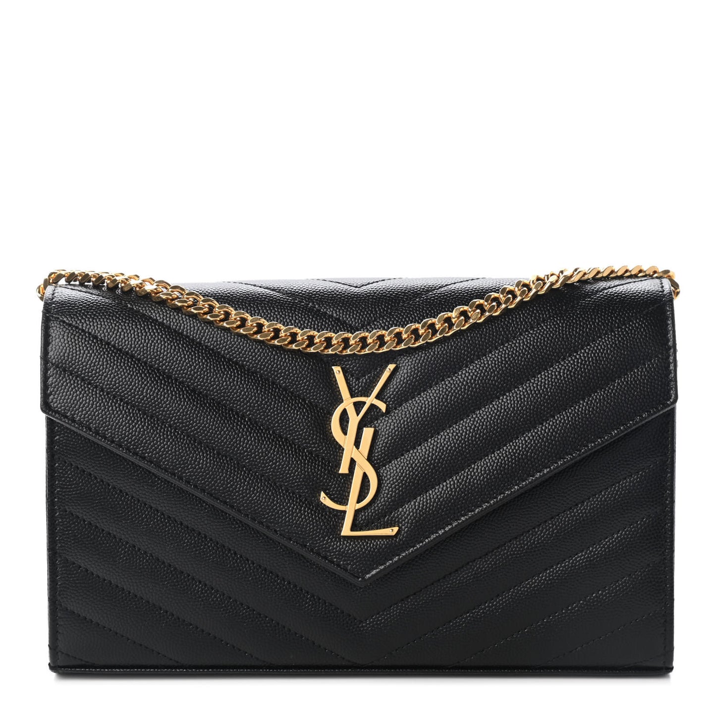 Grain De Poudre Matelasse Chevron Monogram Chain Wallet Black