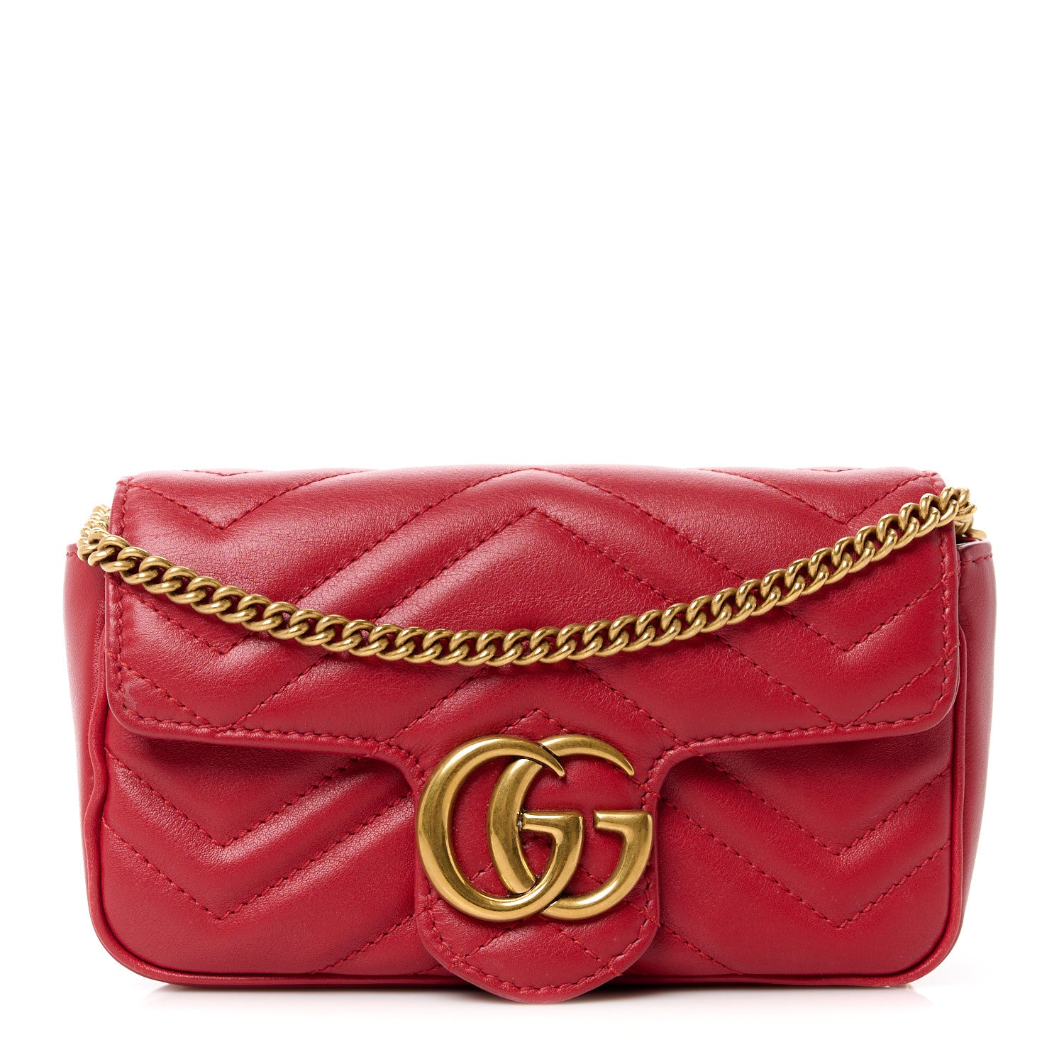 Gucci Calfskin Matelasse Super Mini GG Marmont Shoulder Bag Hibiscus Red 1 of 13