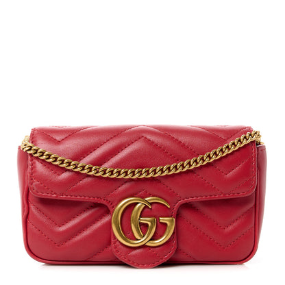 Gucci Calfskin Matelasse Super Mini GG Marmont Shoulder Bag Hibiscus Red 1 of 13
