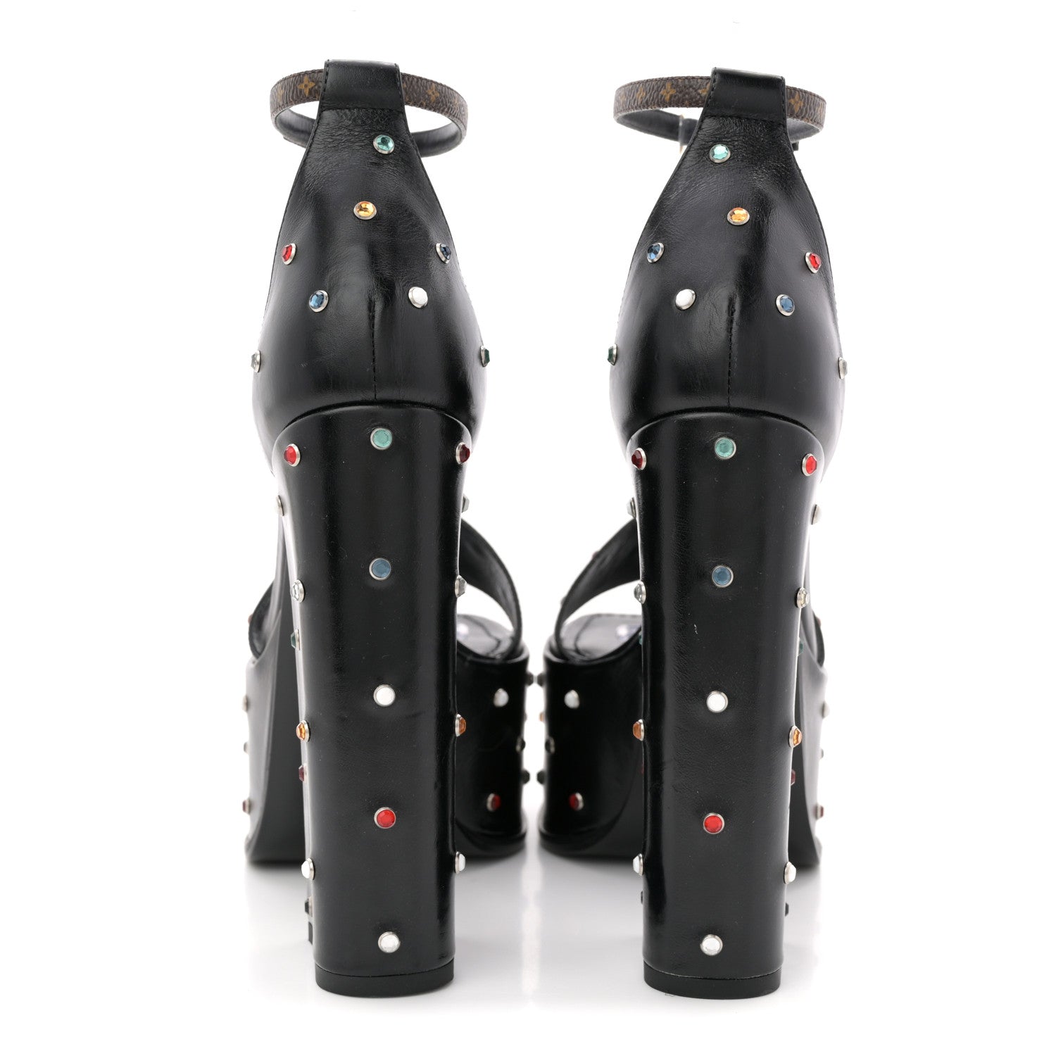 Louis Vuitton Calfskin Studded Fame Platform Sandals 37 Black 6 of 12
