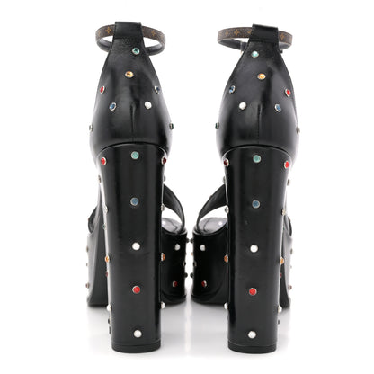 Louis Vuitton Calfskin Studded Fame Platform Sandals 37 Black 6 of 12