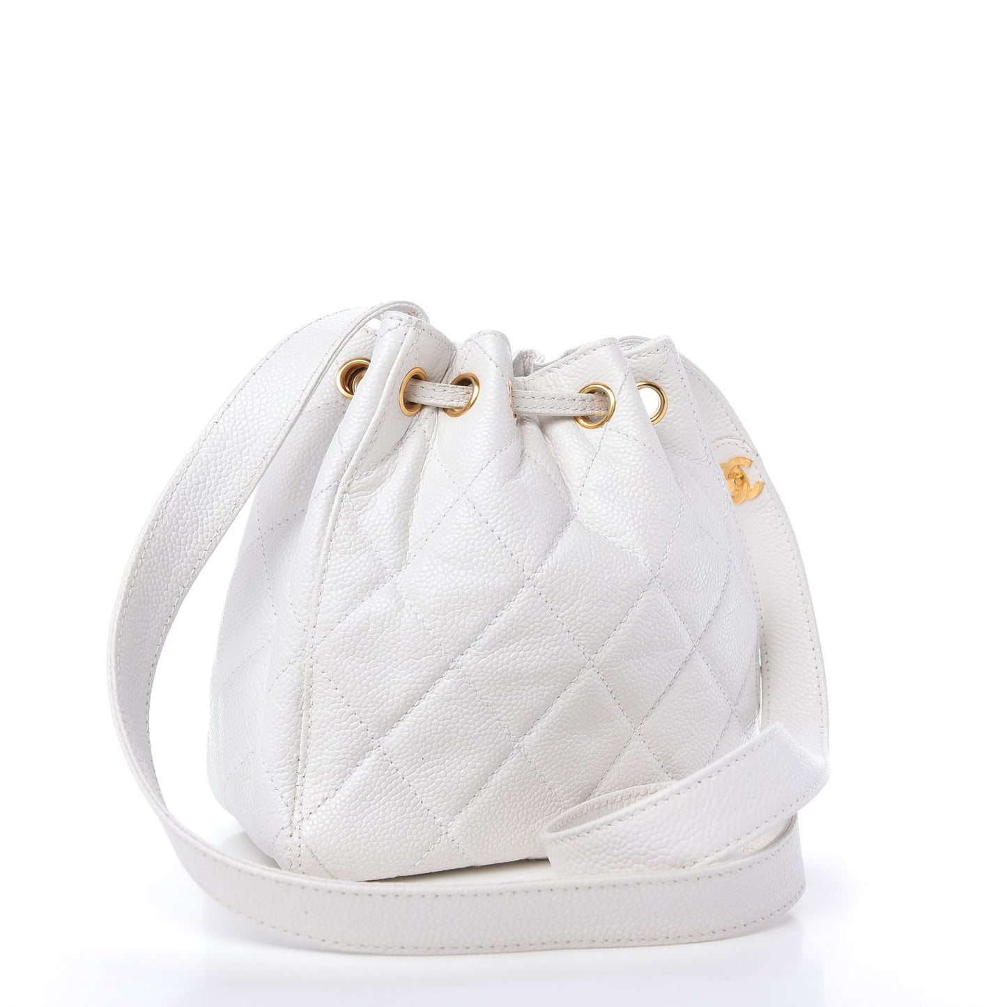 Caviar Quilted Drawstring Shoulder Bag White