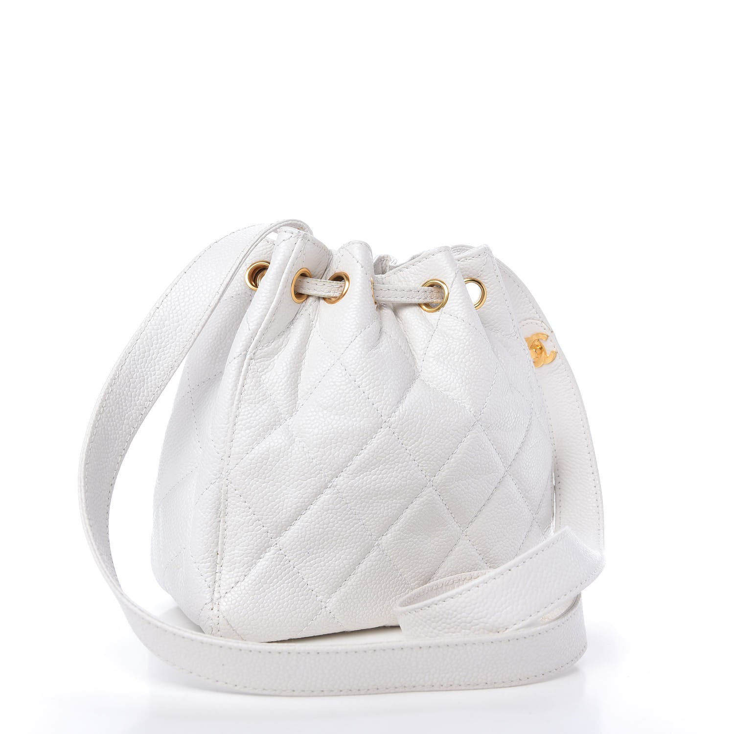 Chanel Caviar Quilted Drawstring Shoulder Bag White 3 of 10