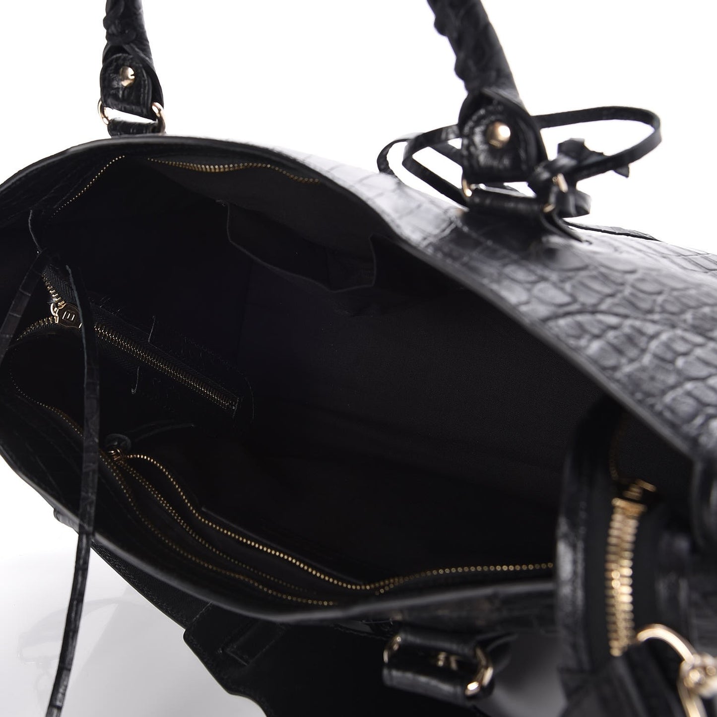 Calfskin Crocodile Embossed Classic Hardware City Black