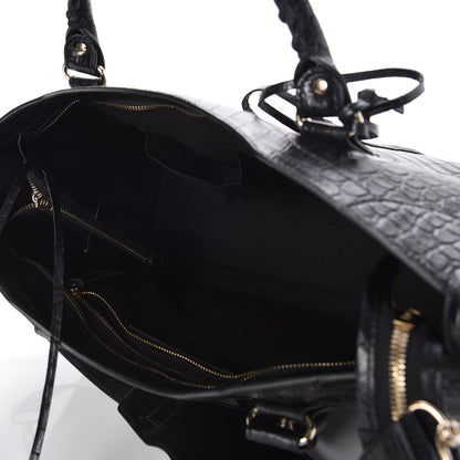 Balenciaga Calfskin Crocodile Embossed Classic Hardware City Black 5 of 7