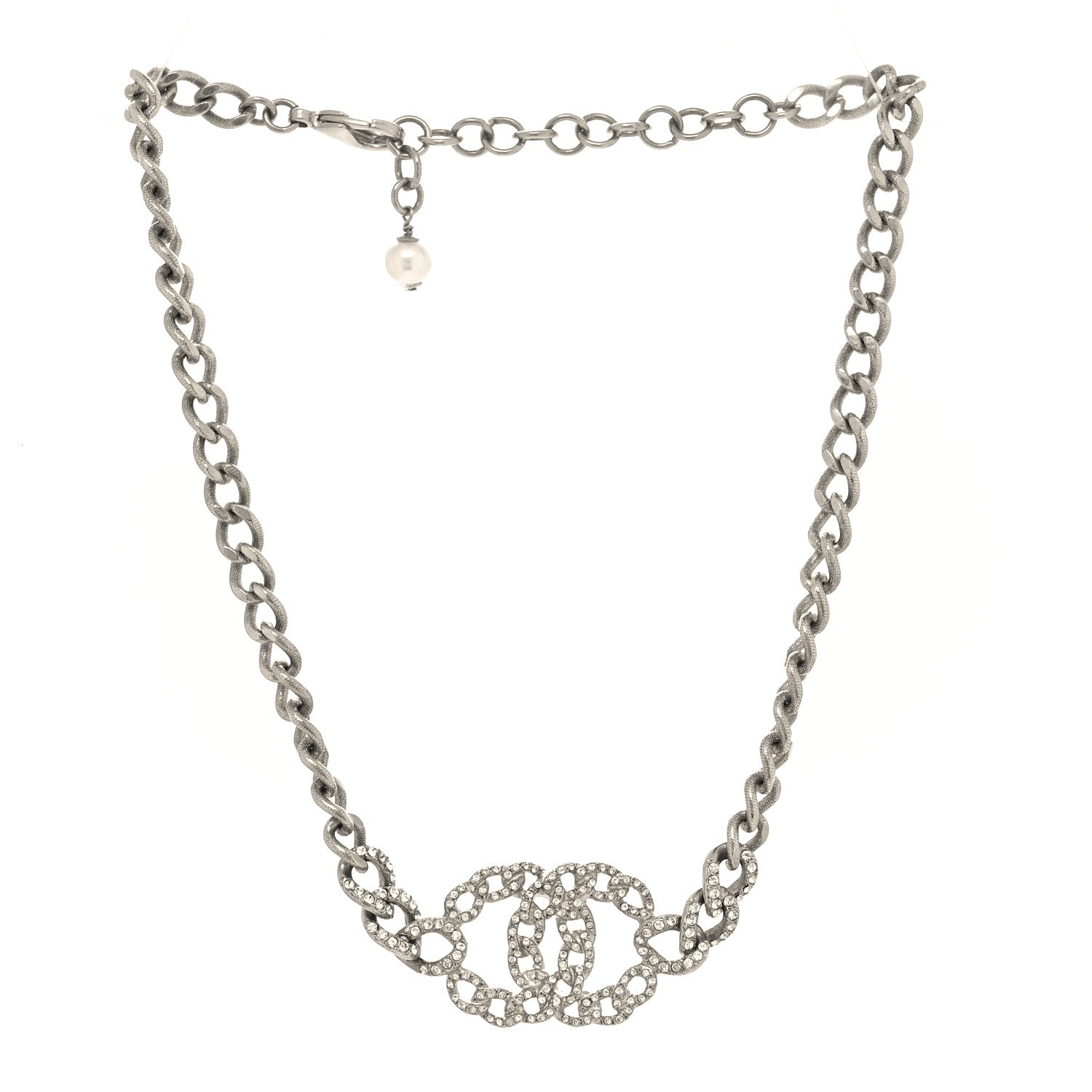 Chanel Crystal CC Necklace Silver 3 of 5