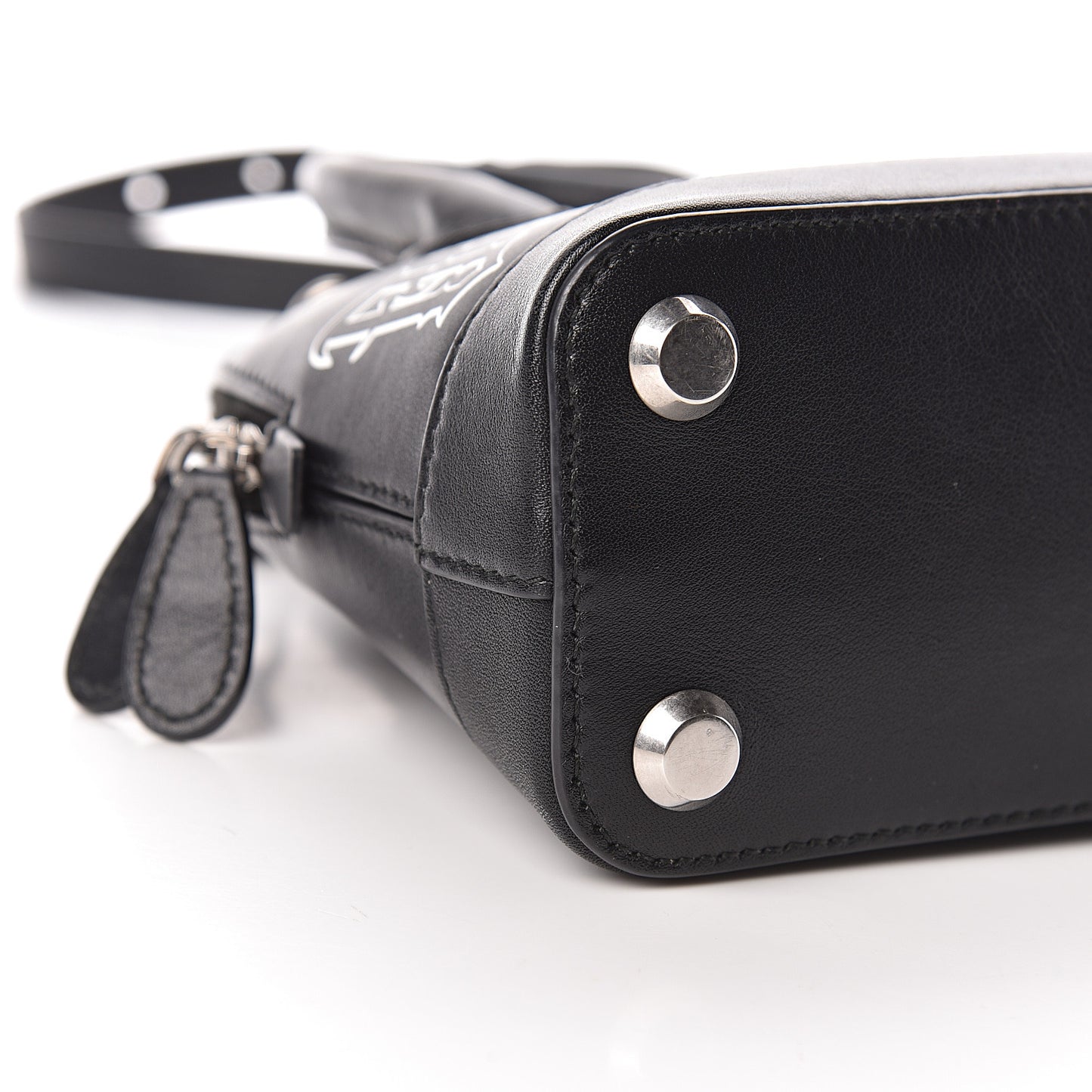 Calfskin Gothic Logo XXS Ville Top Handle Bag Black White