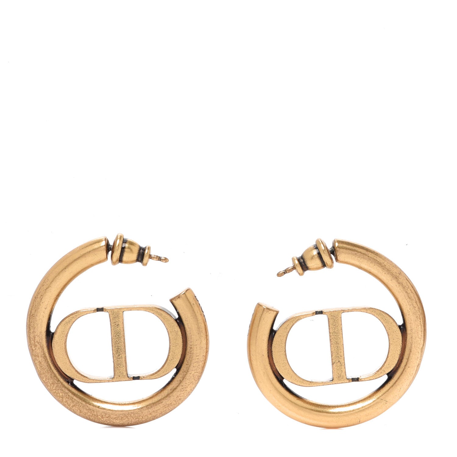 Christian Dior Metal 30 Montaigne Hoop Earrings Aged Gold 1 of 5