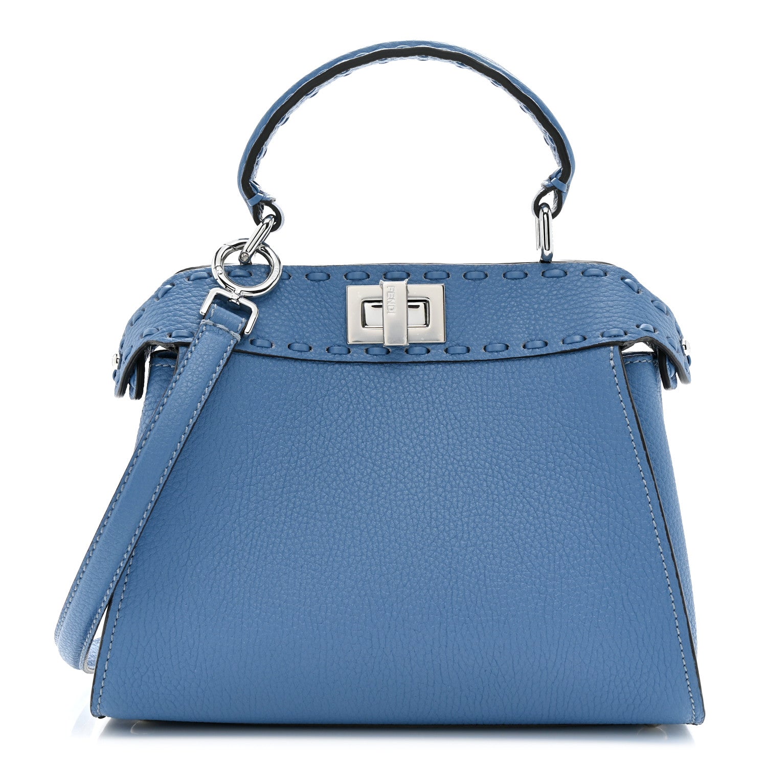 Fendi Cuoio Romano Selleria Macro Stitchings Mini Peekaboo Iconic Satchel Argento Blue 1 of 11