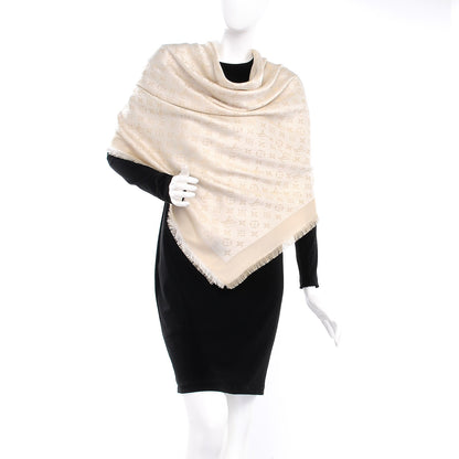 Louis Vuitton Wool Silk Lurex Monogram Shine Shawl White 2 of 6