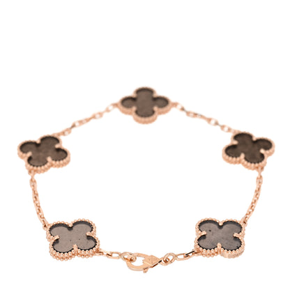 Van Cleef & Arpels 18K Rose Gold Silver Obsidian 5 Motifs Vintage Alhambra Bracelet 2 of 5
