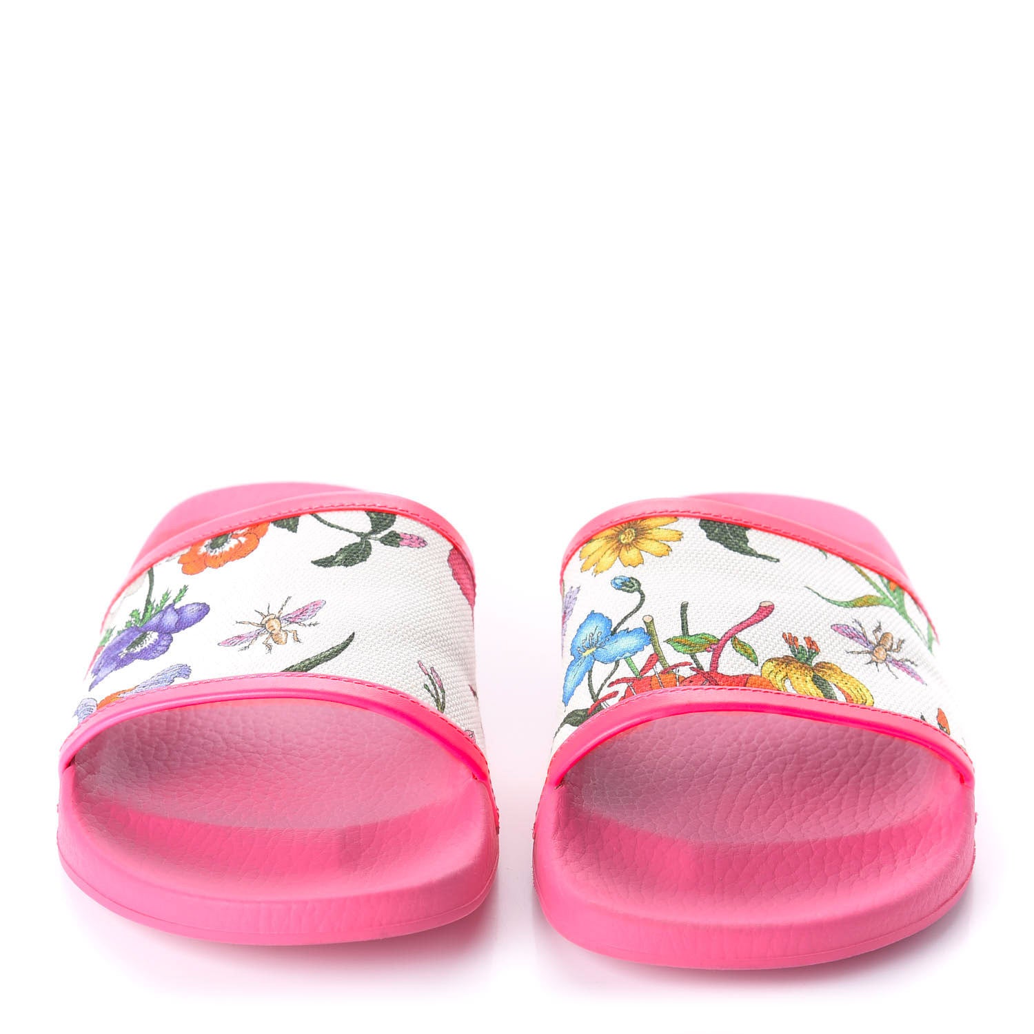 Gucci Canvas Flora Print Slide Sandals 41 Fluorescent Fuchsia 2 of 7