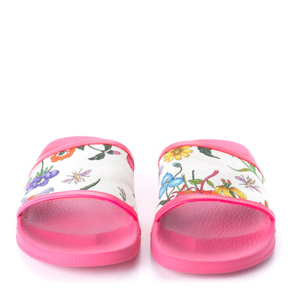Gucci Canvas Flora Print Slide Sandals 41 Fluorescent Fuchsia 2 of 7