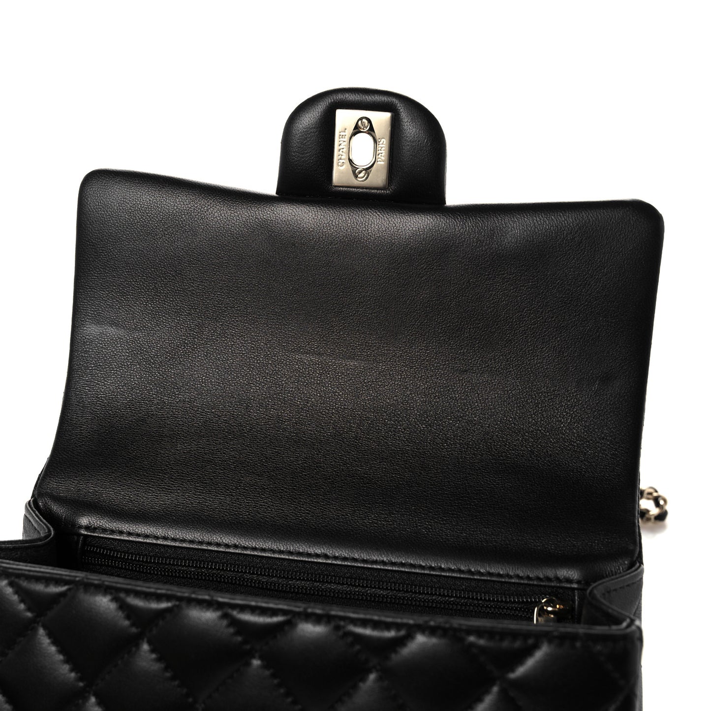 Lambskin Quilted Mini Lion Charm Top Handle Rectangular Flap Black