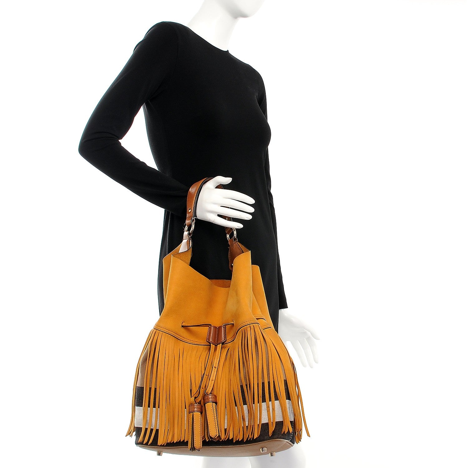 Burberry Suede Fringe Large Belgrove Bucket Bag Tan 2 of 12