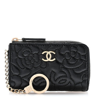 Chanel Lambskin Camellia Embossed Key Holder Case Black 1 of 10