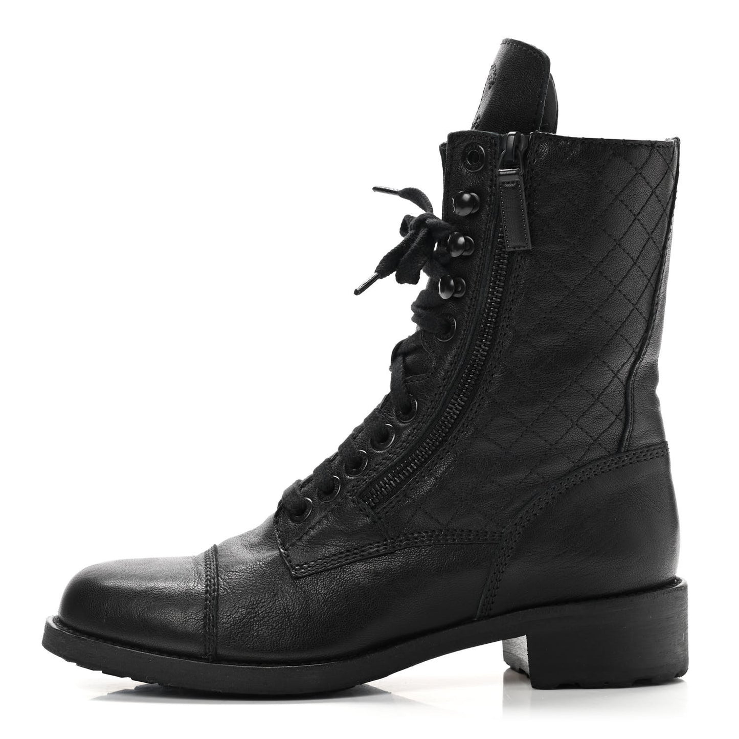 Sheepskin Quilted CC Tall Lace Up Combat Boots 39.5 Black
