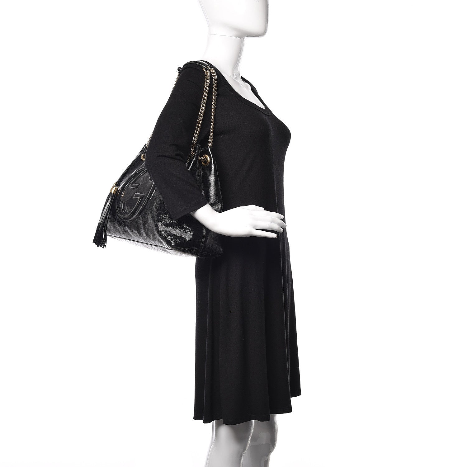 Gucci Patent Medium Soho Chain Shoulder Bag Black 2 of 10