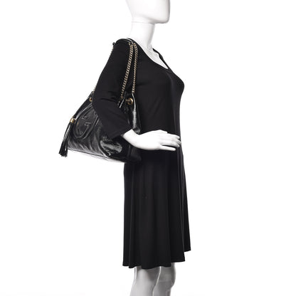 Gucci Patent Medium Soho Chain Shoulder Bag Black 2 of 10