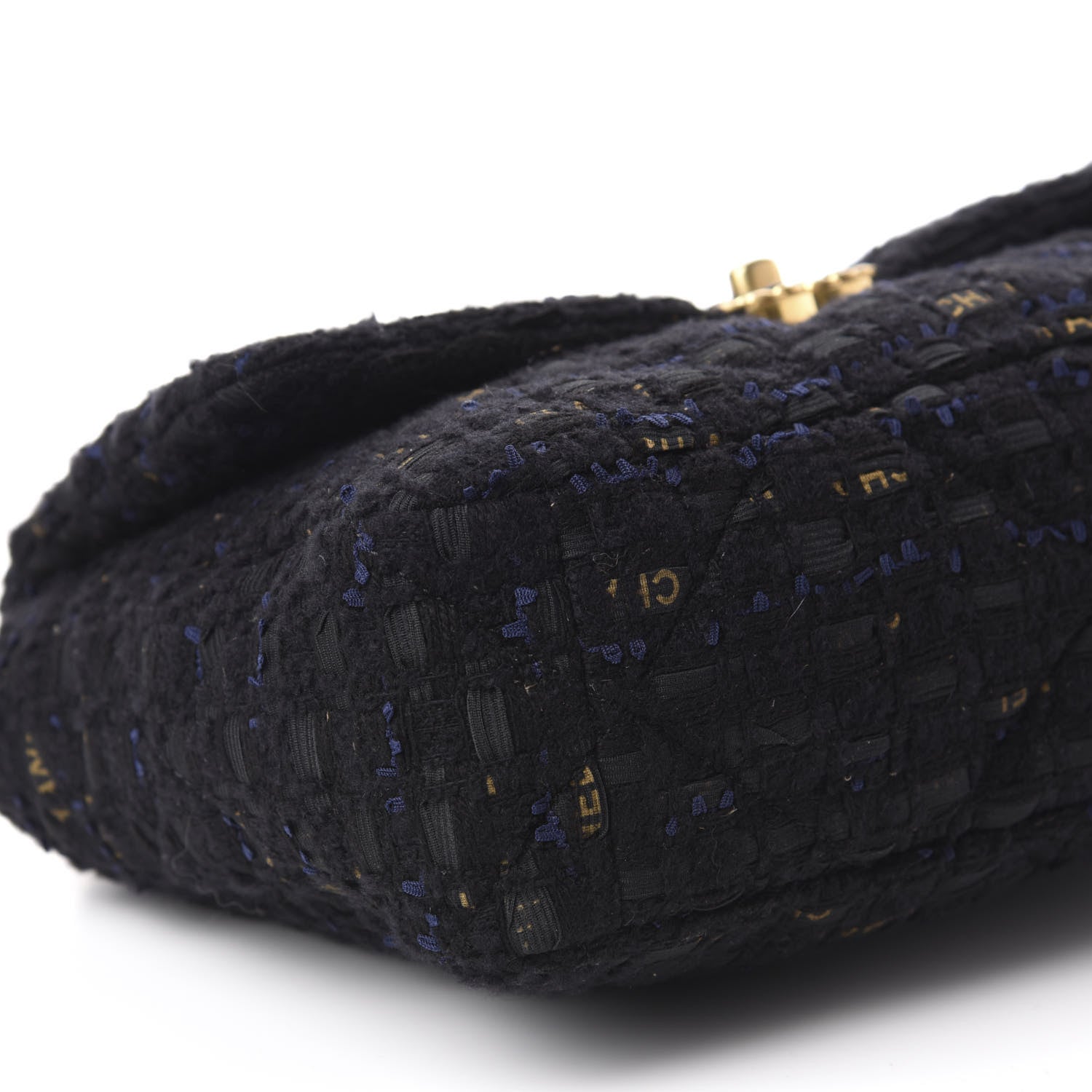 Chanel Tweed Quilted Large 19 Flap Black Navy Gold 6 of 11