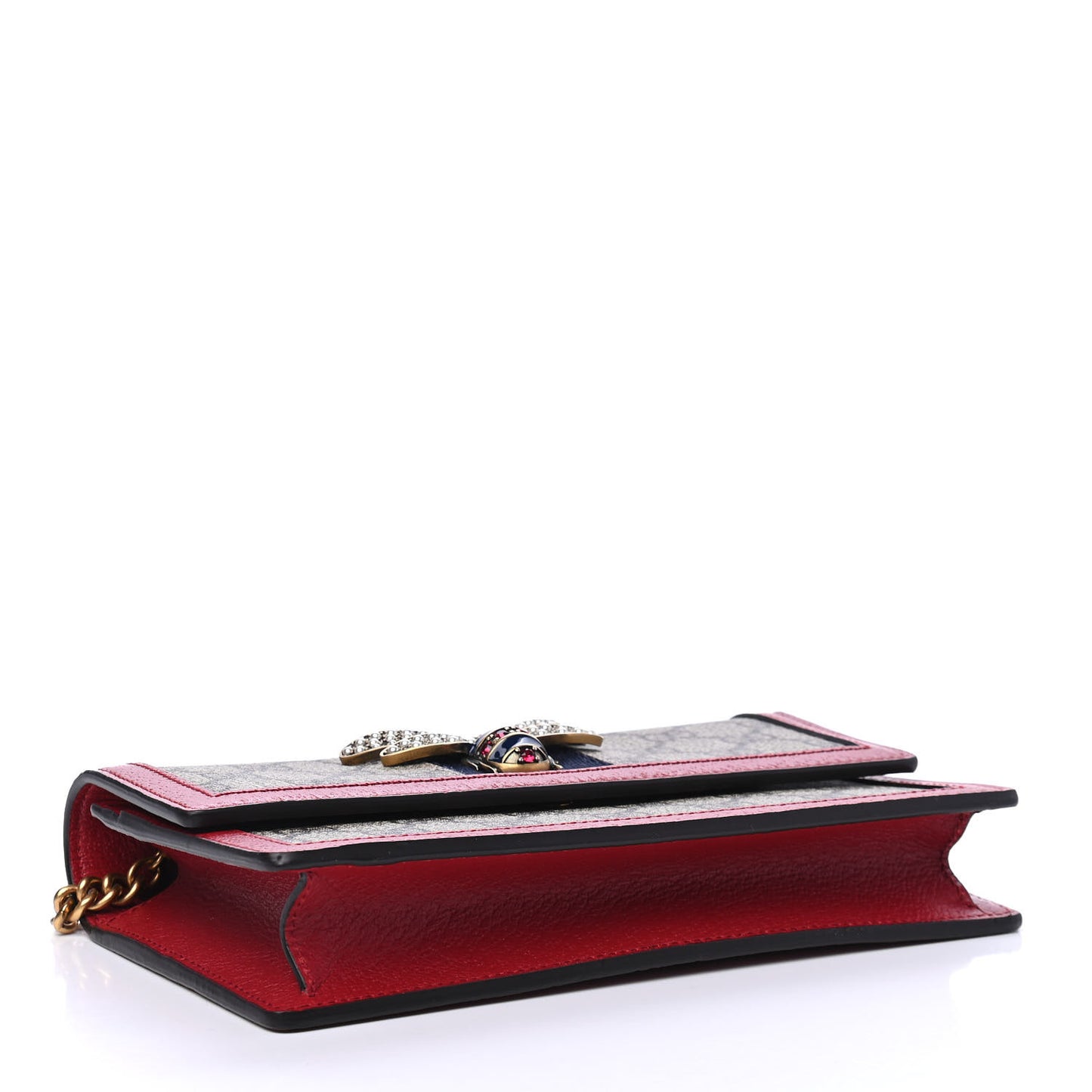 GG Supreme Monogram Web Queen Margaret Chain Wallet Red