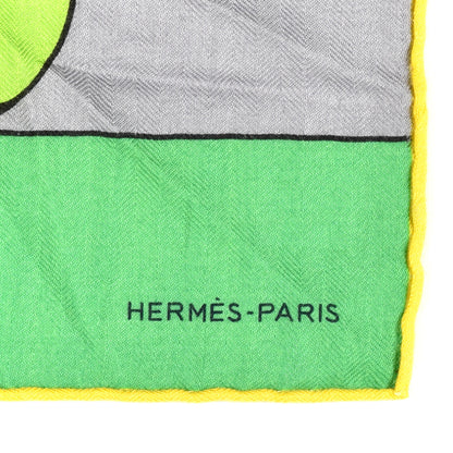 Hermes Cashmere Silk Hermes Football Club Scarf 100 Jaune Vert Bleu 2 of 6
