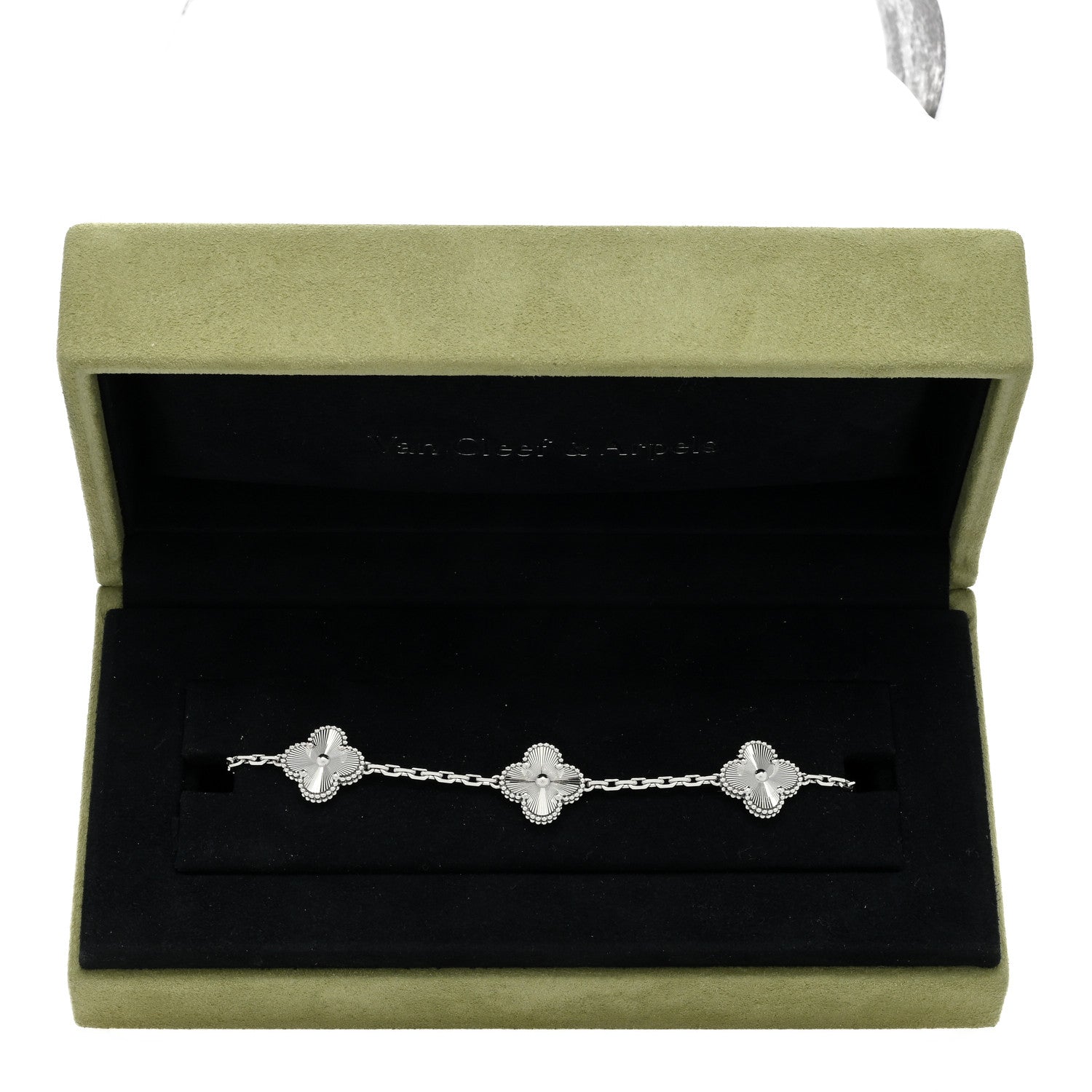 Van Cleef & Arpels 18K White Gold 5 Motifs Guilloche Vintage Alhambra Bracelet 4 of 4
