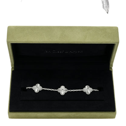 Van Cleef & Arpels 18K White Gold 5 Motifs Guilloche Vintage Alhambra Bracelet 4 of 4