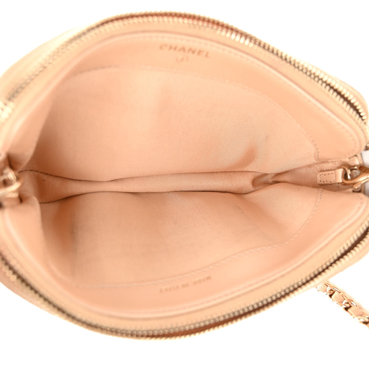 Iridescent Caviar Quilted Small Clutch With Chain Beige
