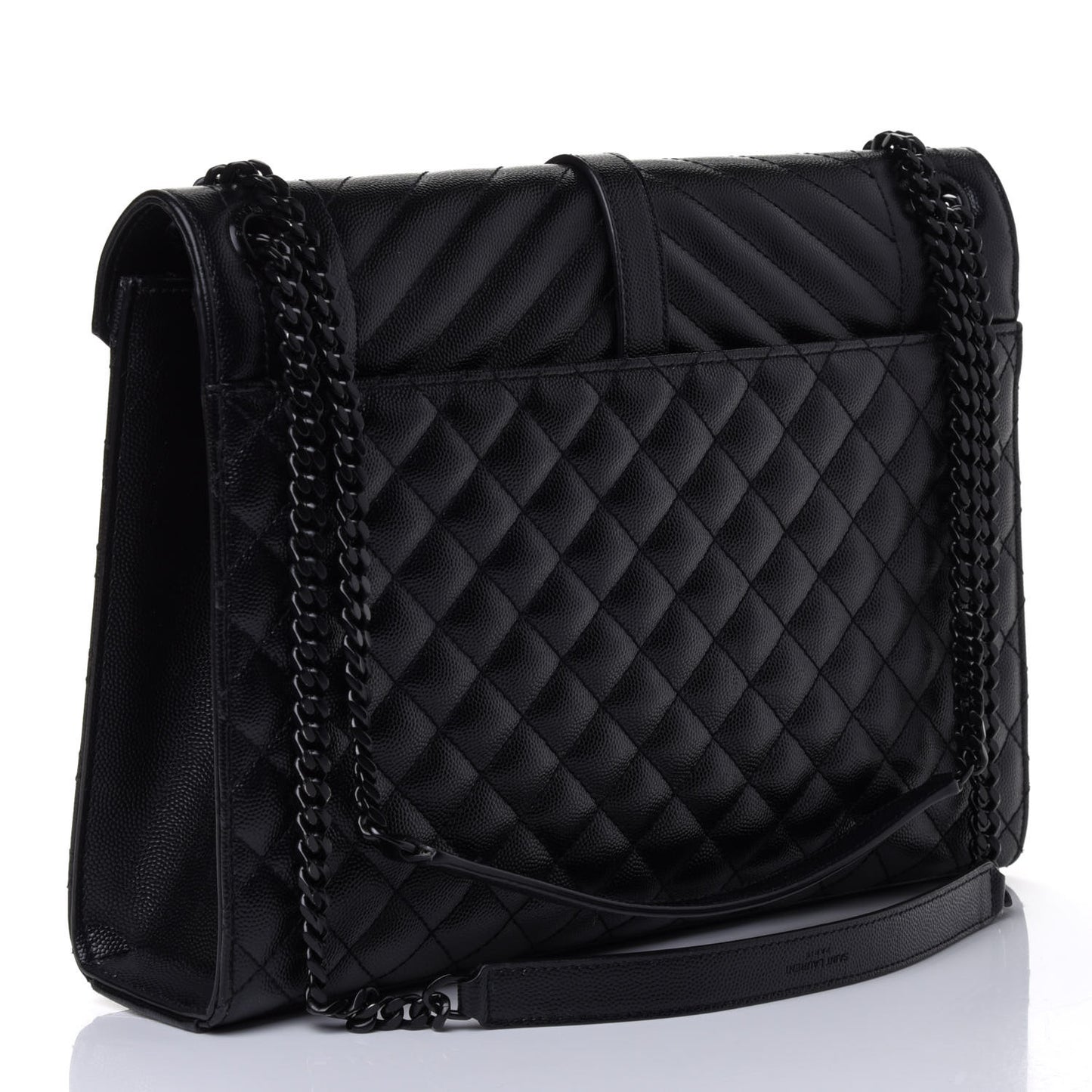 Grain De Poudre Textured Mixed Matelasse Large Triquilt Monogram Monochrome Satchel Black
