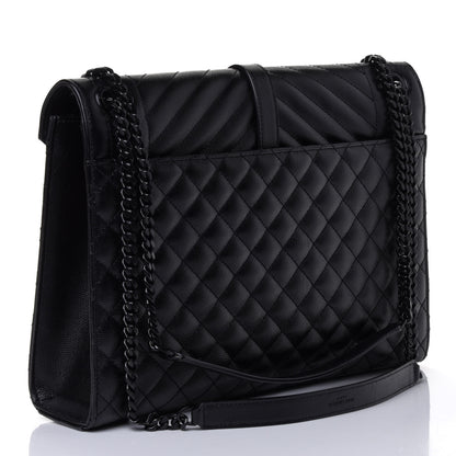 Saint Laurent Grain De Poudre Textured Mixed Matelasse Large Triquilt Monogram Monochrome Satchel Black 2 of 4