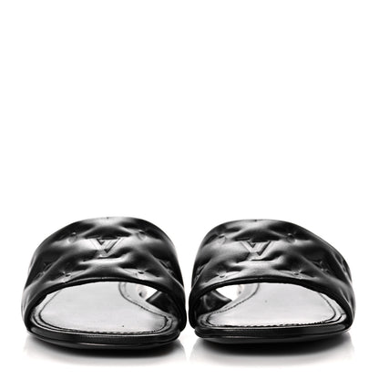 Louis Vuitton Lambskin Embossed Monogram Revival Flat Mules 37 Black 2 of 9