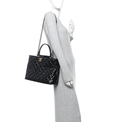 Chanel Glazed Calfskin Quilted Gold Bar Tote Black 2 of 13
