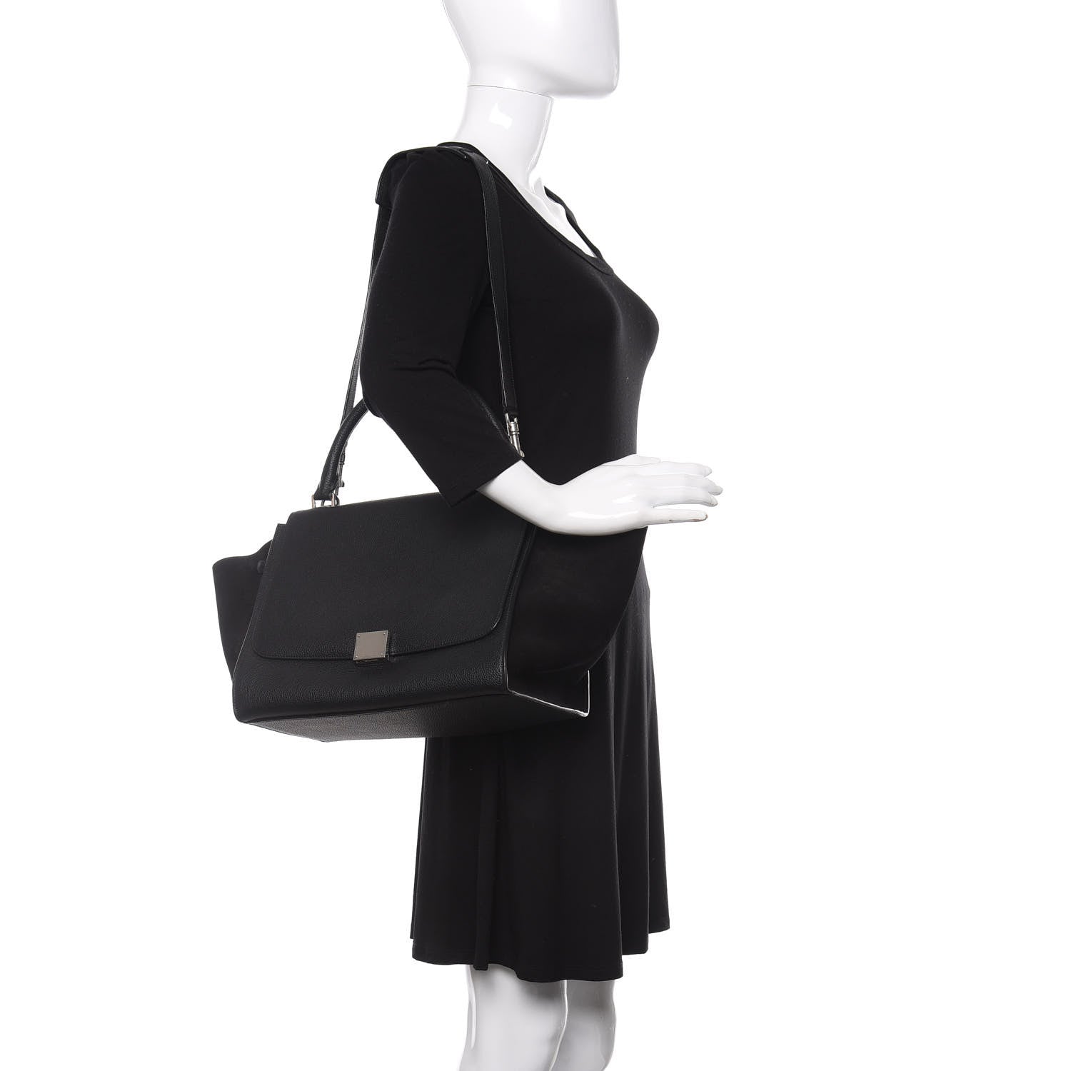 Celine Drummed Calfskin Suede Medium Trapeze Black 2 of 10