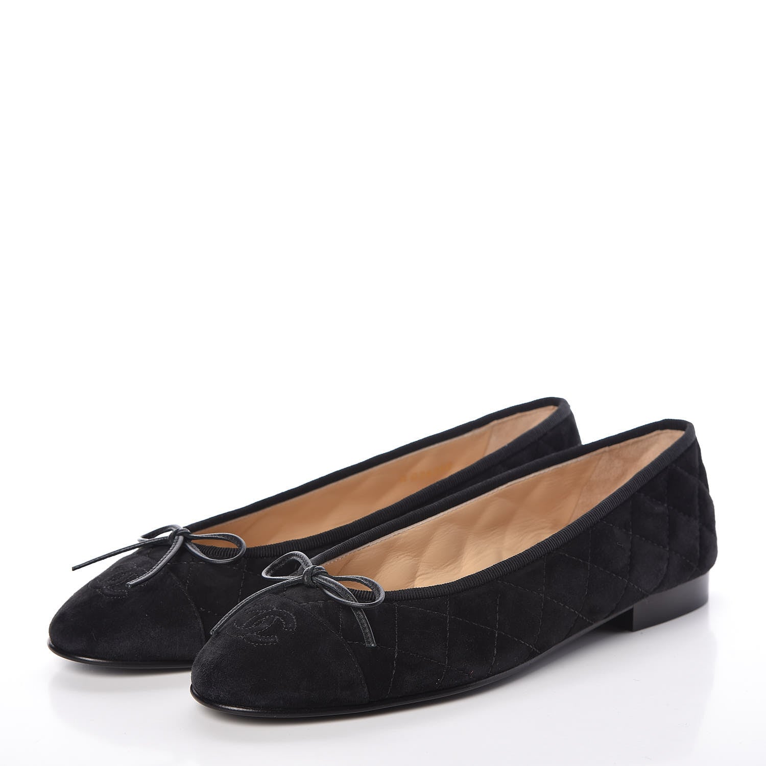 Chanel Suede Calfskin Quilted Cap Toe CC Ballerina Flats 38 Black 3 of 10