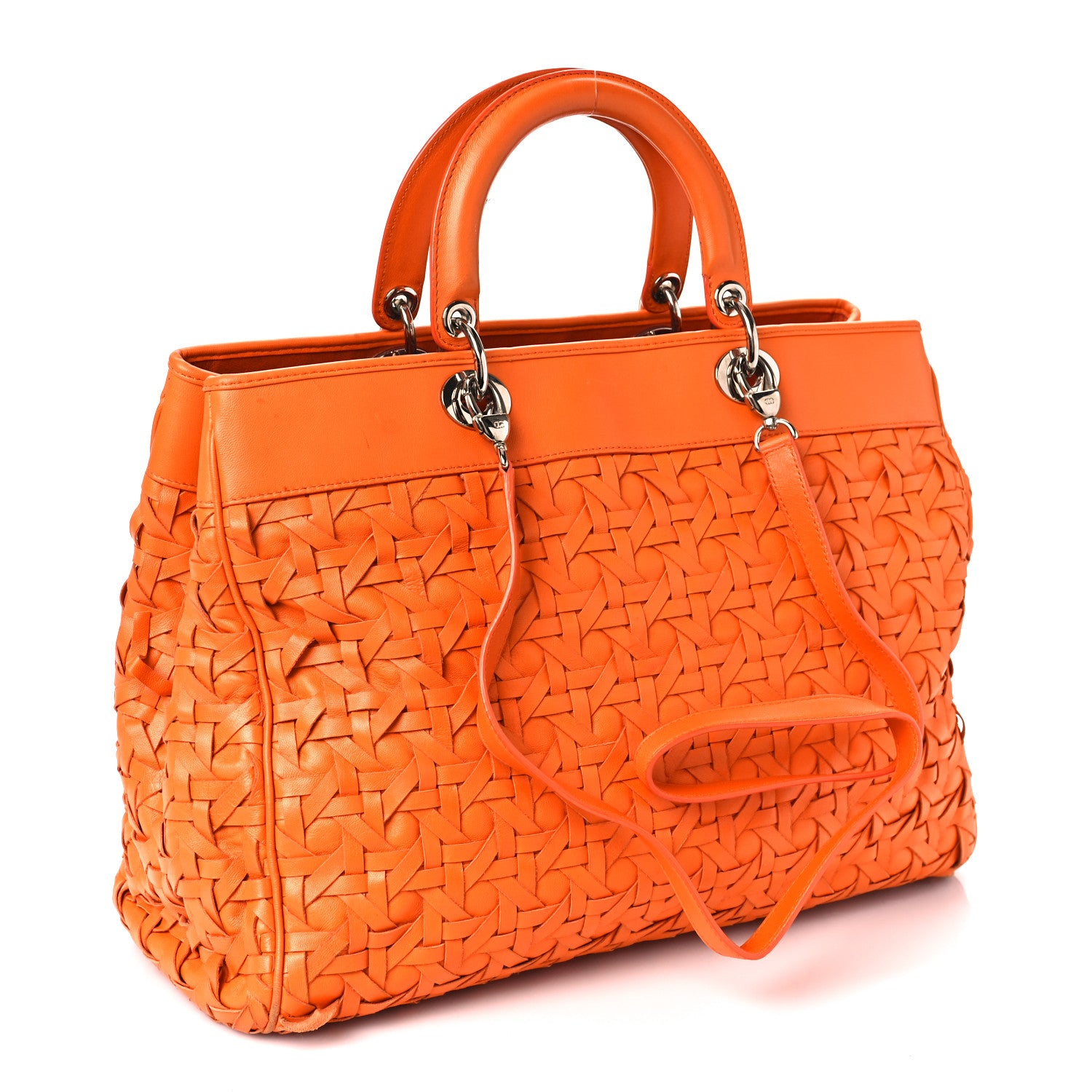 Christian Dior Lambskin Woven Lady Dior Avenue Tote Orange 2 of 13