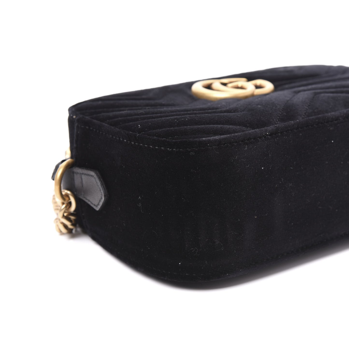 Velvet Matelasse Small GG Marmont Chain Shoulder Bag Black
