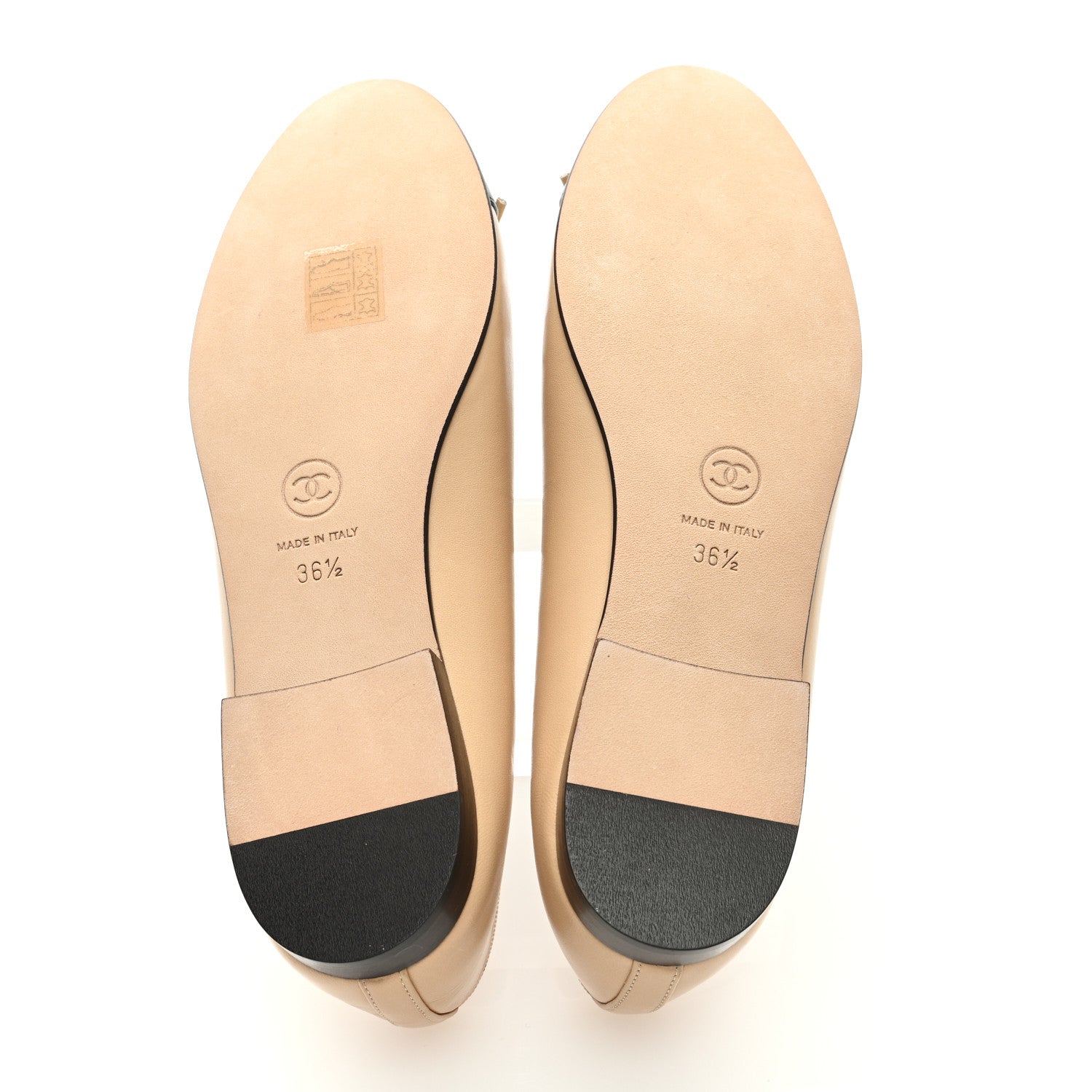 Chanel Lambskin Cap Toe CC Ballerina Flats 36.5 Beige Black 5 of 8