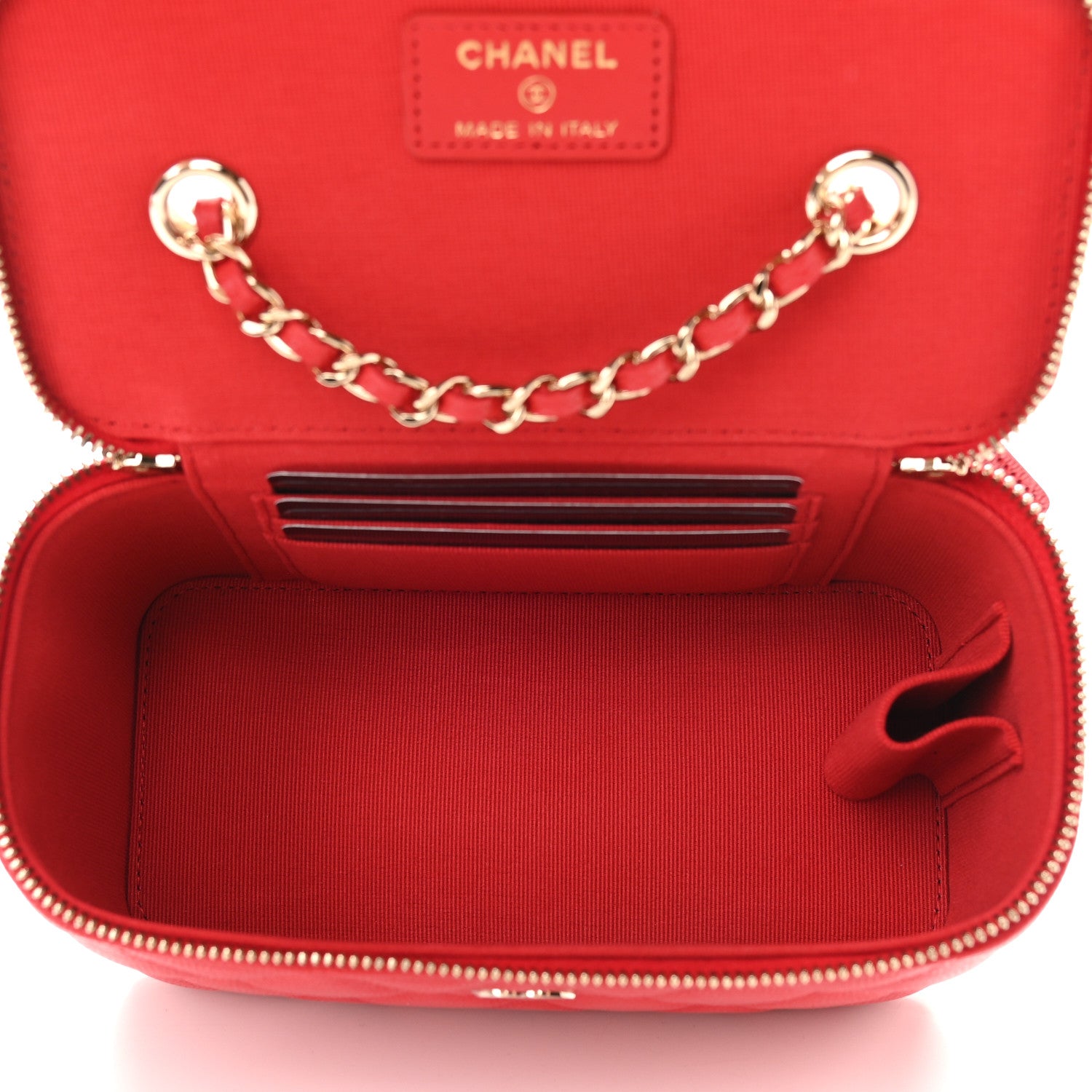 Chanel Caviar Quilted Small Vanity Case With Chain Red 5 of 9
