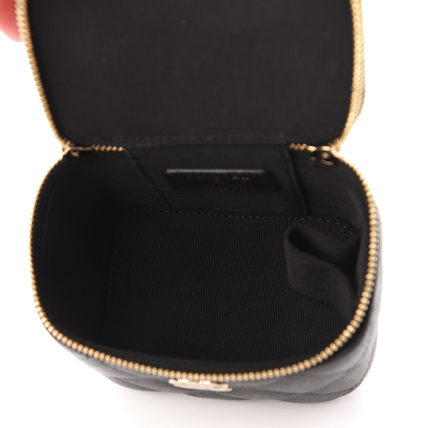 Caviar Quilted Mini Pearl On Top Vanity Case With Chain Black